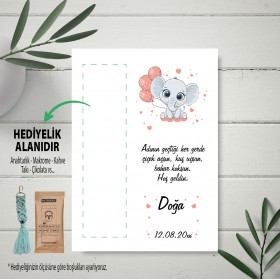 Hediyelik Kartı 0031 - Sevimli Fil Kız Çocuk Tasarım