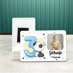 Dikdörtgen 509-3 Yaş Magnet - Fotoğraflı Sevimli Panda Tasarımlı Doğum Günü Yaş Magneti