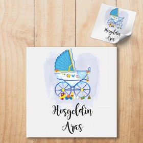 Kare Etiket 083 - Mavi Bebek Araba Tasarım Etiket